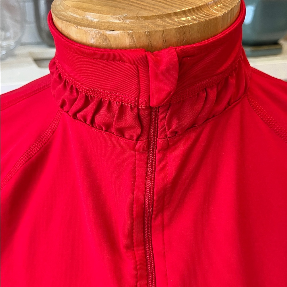 SPANX Active Contour Jacket Vibrant Red zip Front ruched collar and cuff detail - Picture 5 of 15